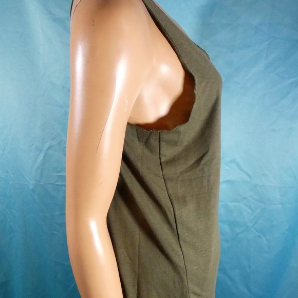 *REDUCED* Sleeveless T-shirt Tank Racerback with Daisy "SMILE" olive green - Picture 3 of 4